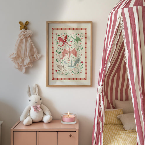 Pink Dragons: Colorful Fairytale Magical Typography Wall Art