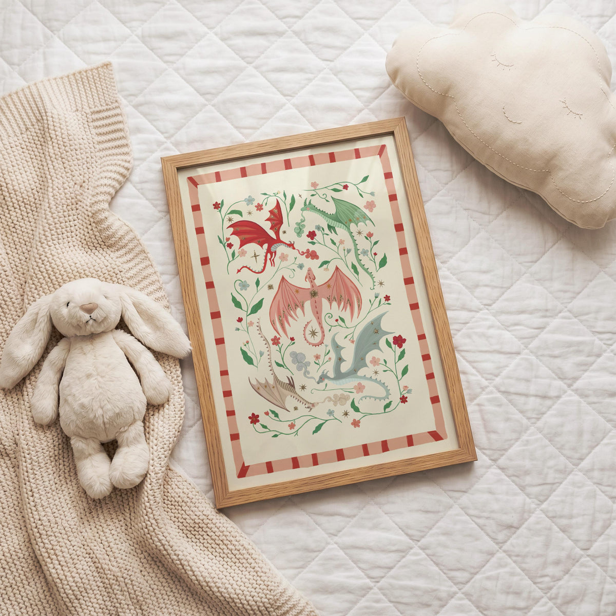 Pink Dragons: Colorful Fairytale Magical Typography Wall Art