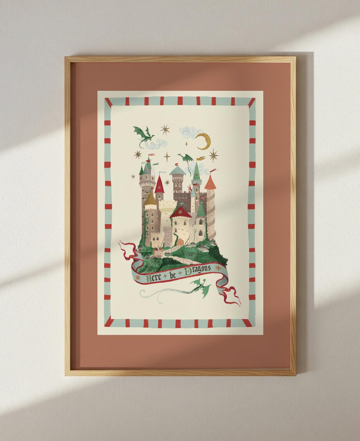 Here Be Dragons Blue: Colorful Fairytale Magical Typography Wall Art
