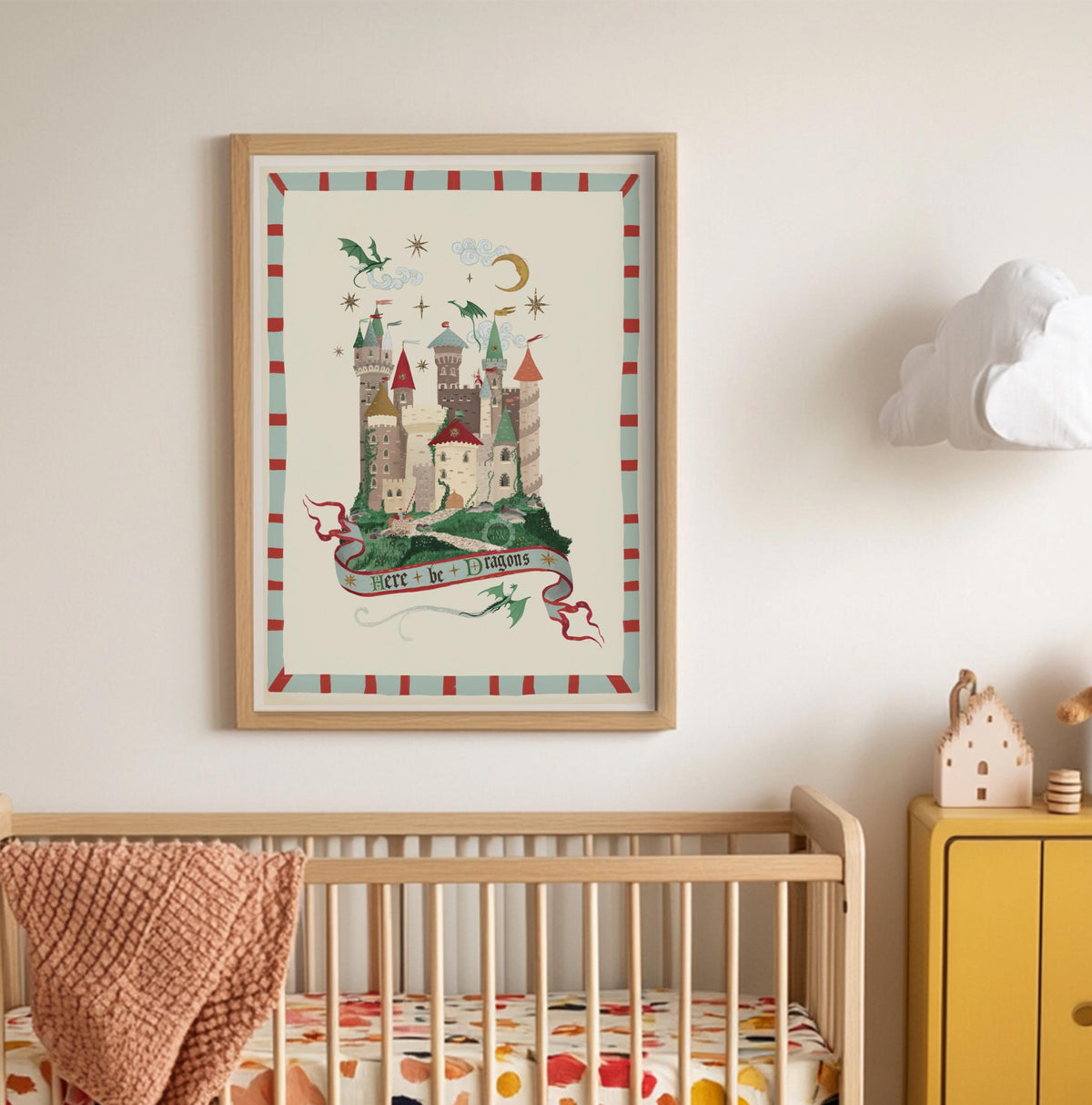Here Be Dragons Blue: Colorful Fairytale Magical Typography Wall Art