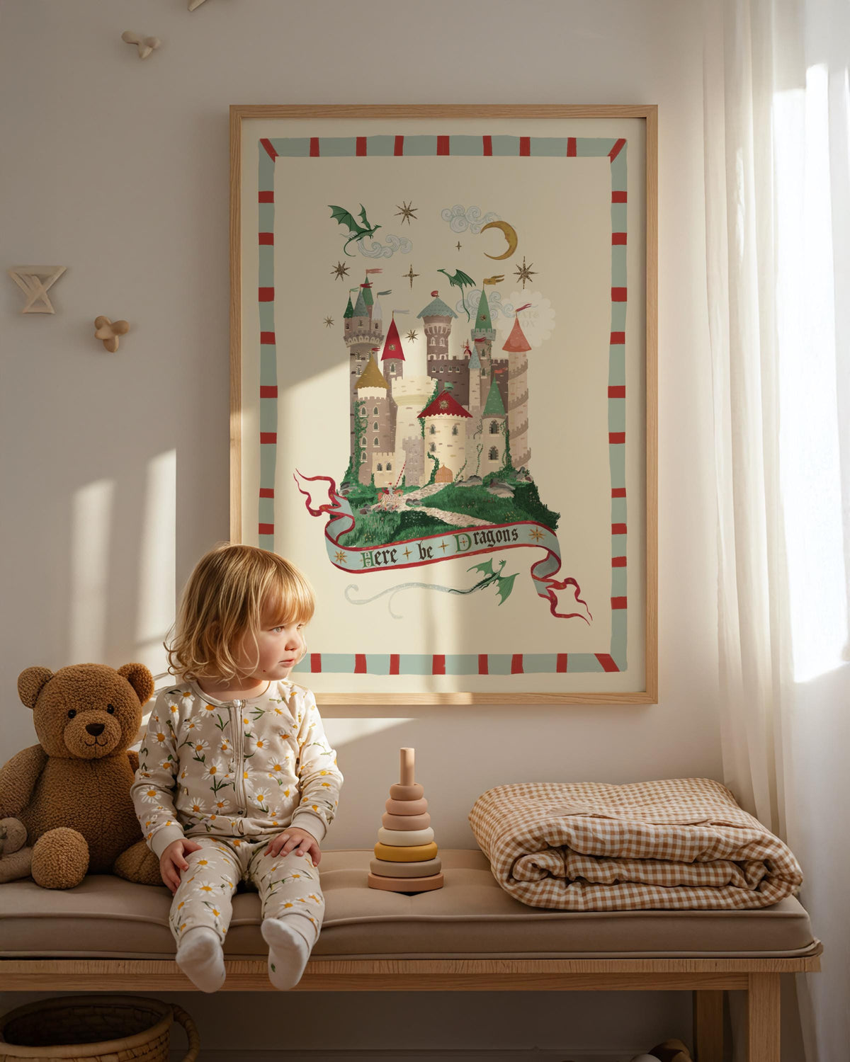 Here Be Dragons Blue: Colorful Fairytale Magical Typography Wall Art