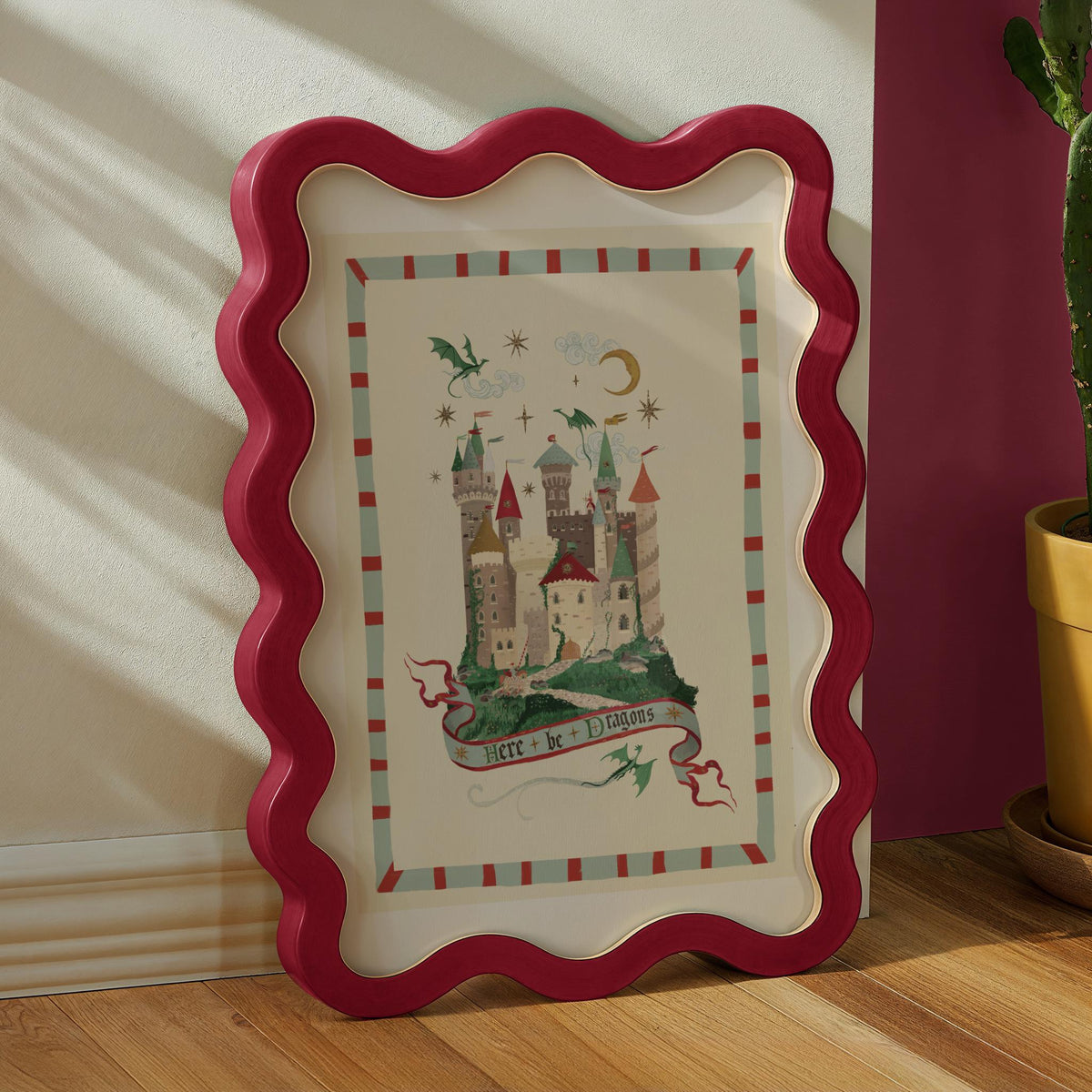 Here Be Dragons Blue: Colorful Fairytale Magical Typography Wall Art
