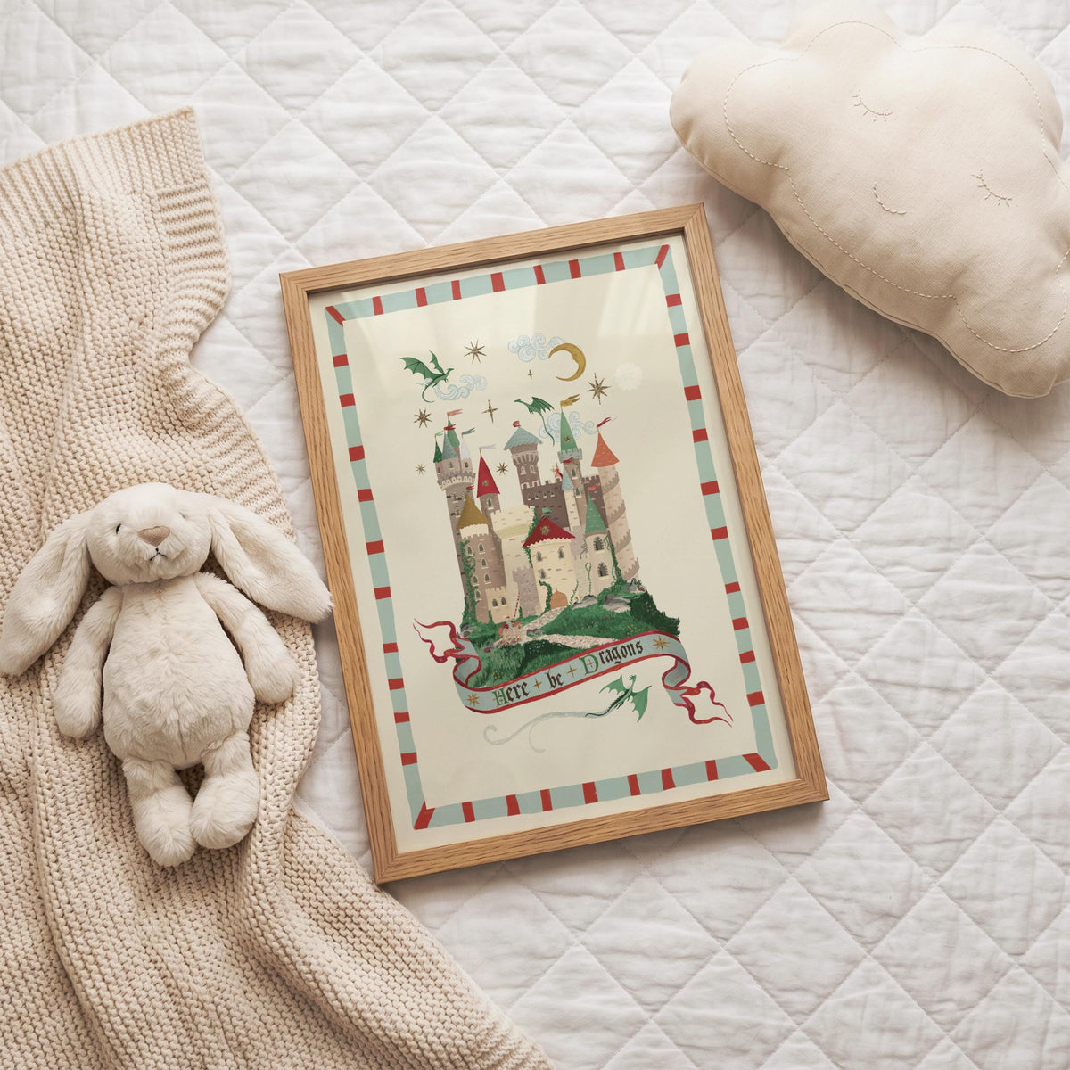 Here Be Dragons Blue: Colorful Fairytale Magical Typography Wall Art