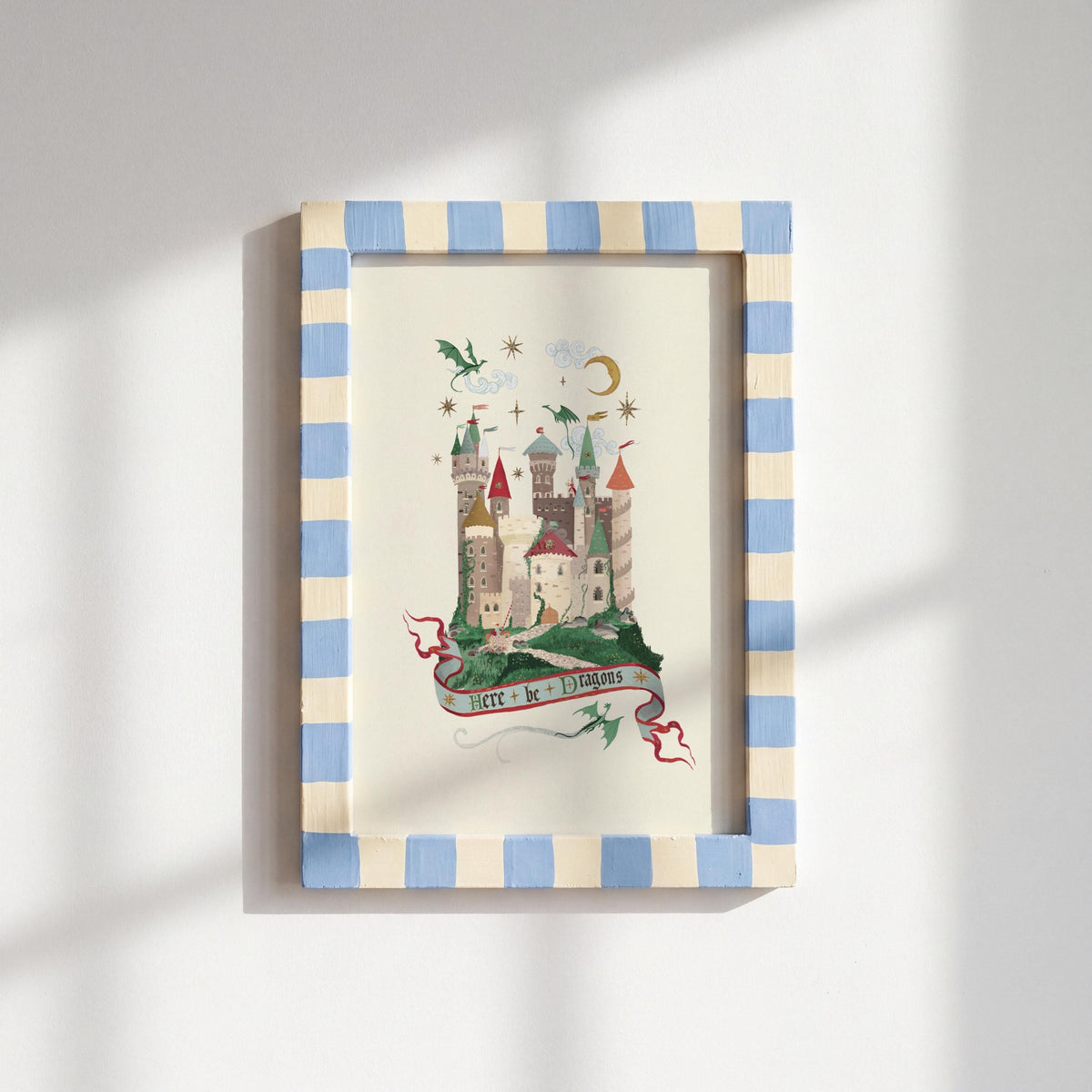 Here Be Dragons Blue: Colorful Fairytale Magical Typography Wall Art
