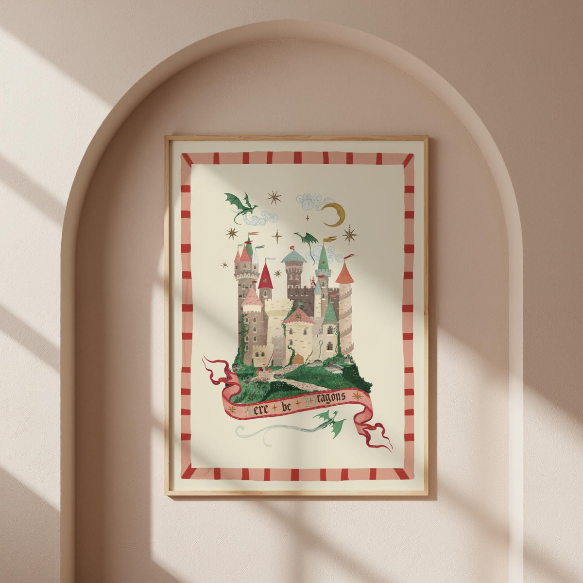 Here Be Dragons Pink: Colorful Fairytale Magical Typography Wall Art