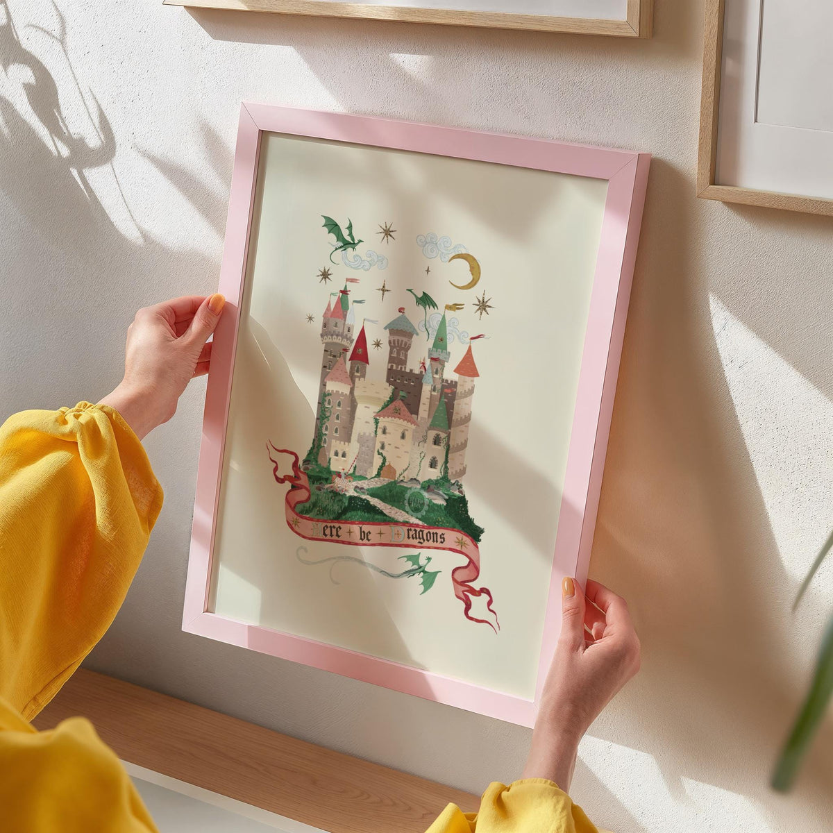 Here Be Dragons Pink: Colorful Fairytale Magical Typography Wall Art