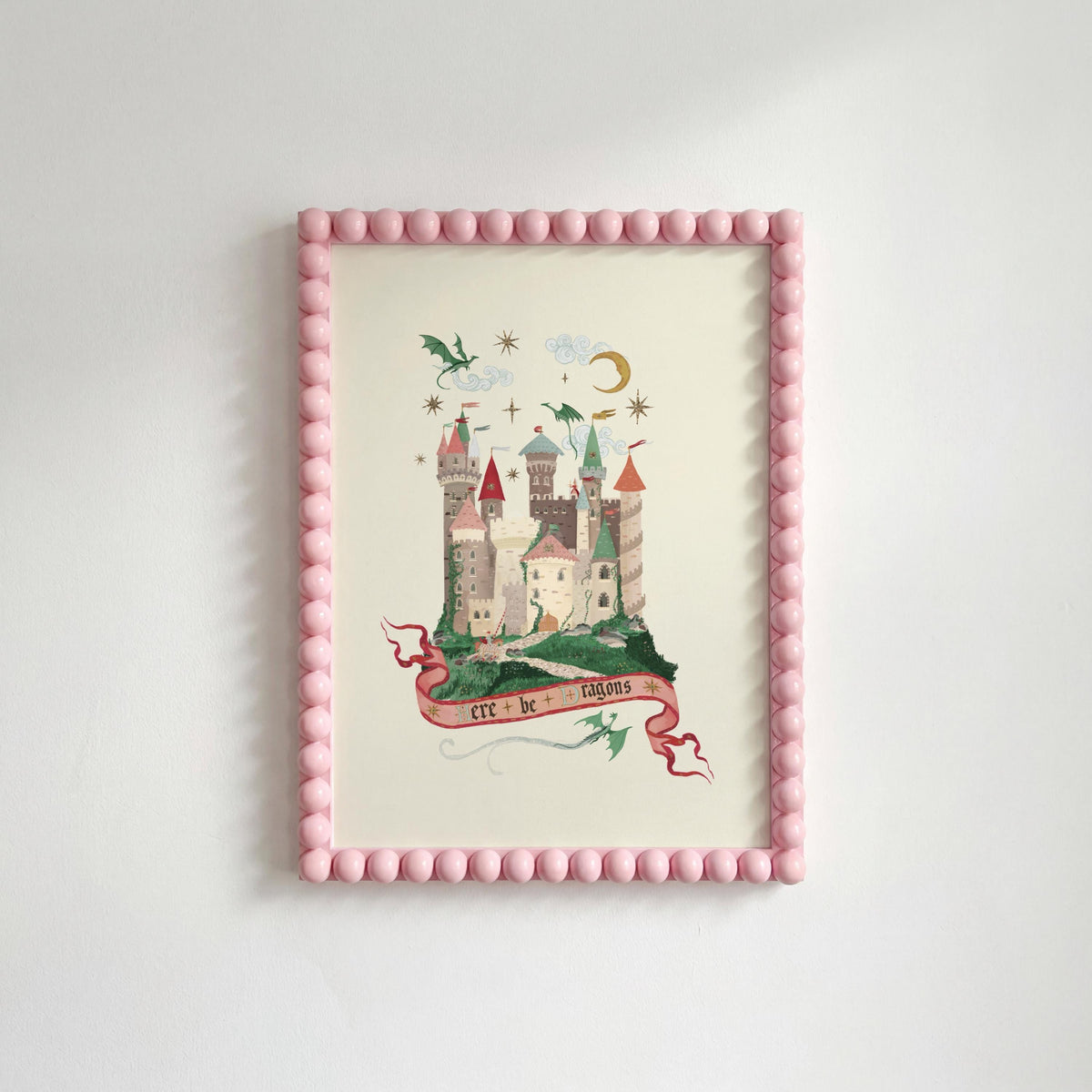 Here Be Dragons Pink: Colorful Fairytale Magical Typography Wall Art