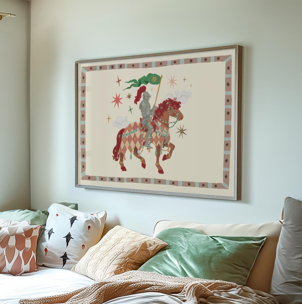 Our Brave Knight, Fairytale, Magical Horse Print: Hand Drawn Wall Art