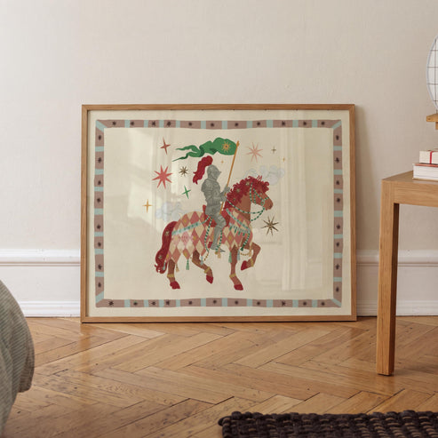 Our Brave Knight, Fairytale, Magical Horse Print: Hand Drawn Wall Art