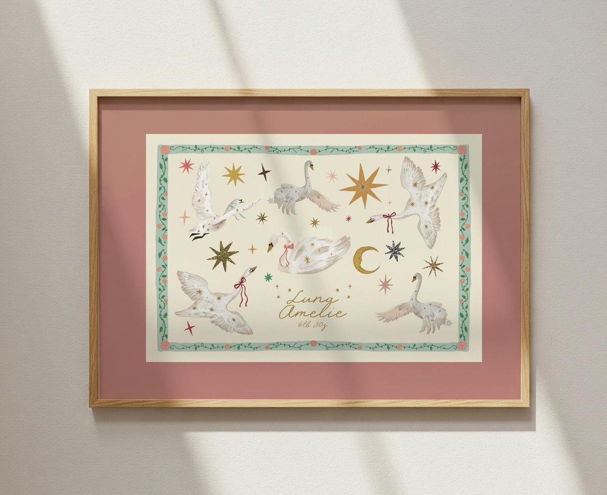 Swann Personalised Baby Name Art Print: Year of Birth , Birth Weight, Nursery Decor