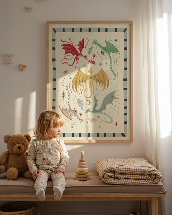 Blue Dragons: Colorful Fairytale Magical Typography Wall Art