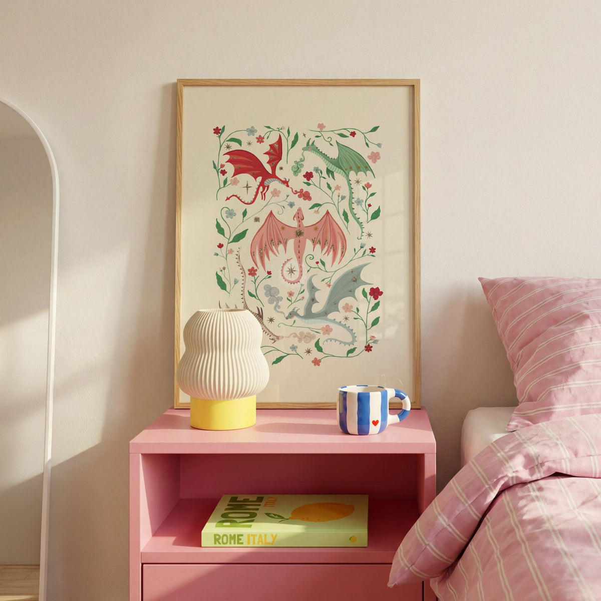 Pink Dragons: Colorful Fairytale Magical Typography Wall Art