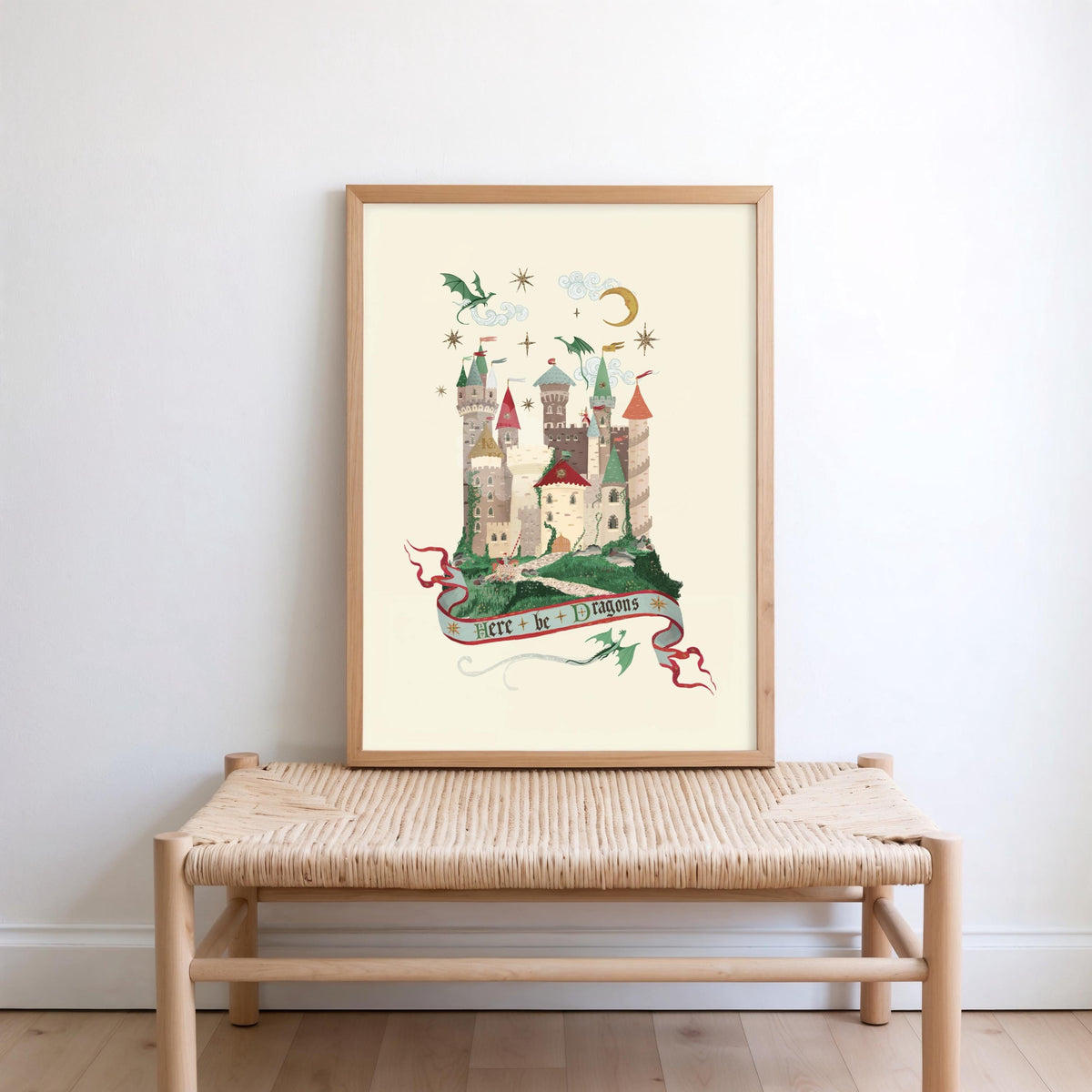 Here Be Dragons Blue: Colorful Fairytale Magical Typography Wall Art