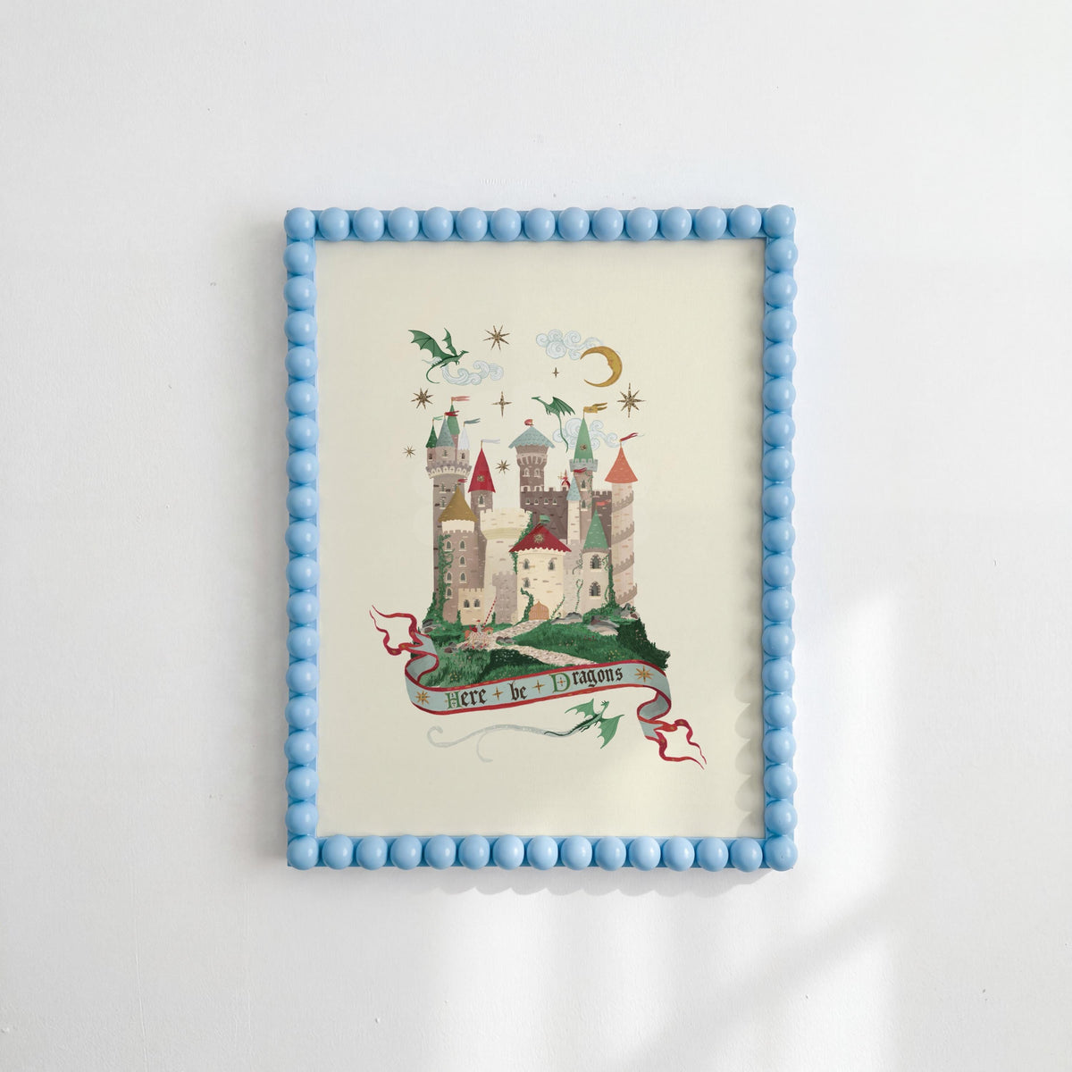 Here Be Dragons Blue: Colorful Fairytale Magical Typography Wall Art