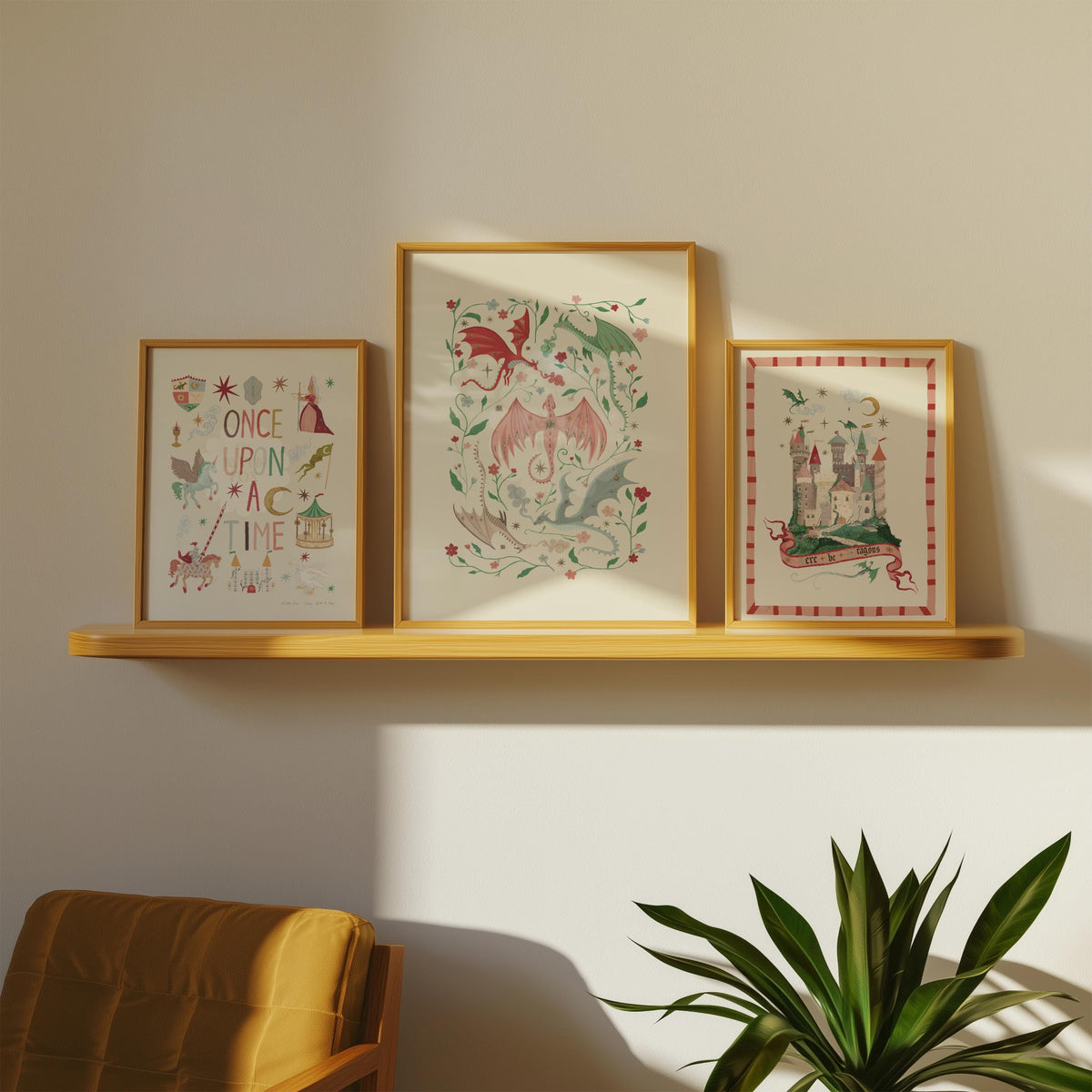 Here Be Dragons Pink: Colorful Fairytale Magical Typography Wall Art