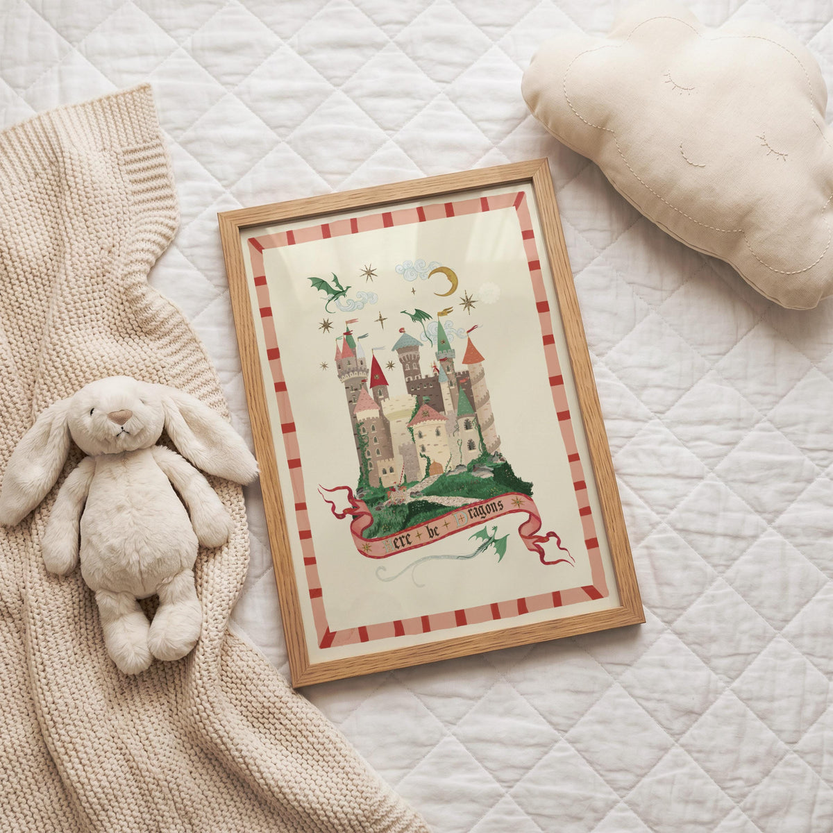 Here Be Dragons Pink: Colorful Fairytale Magical Typography Wall Art