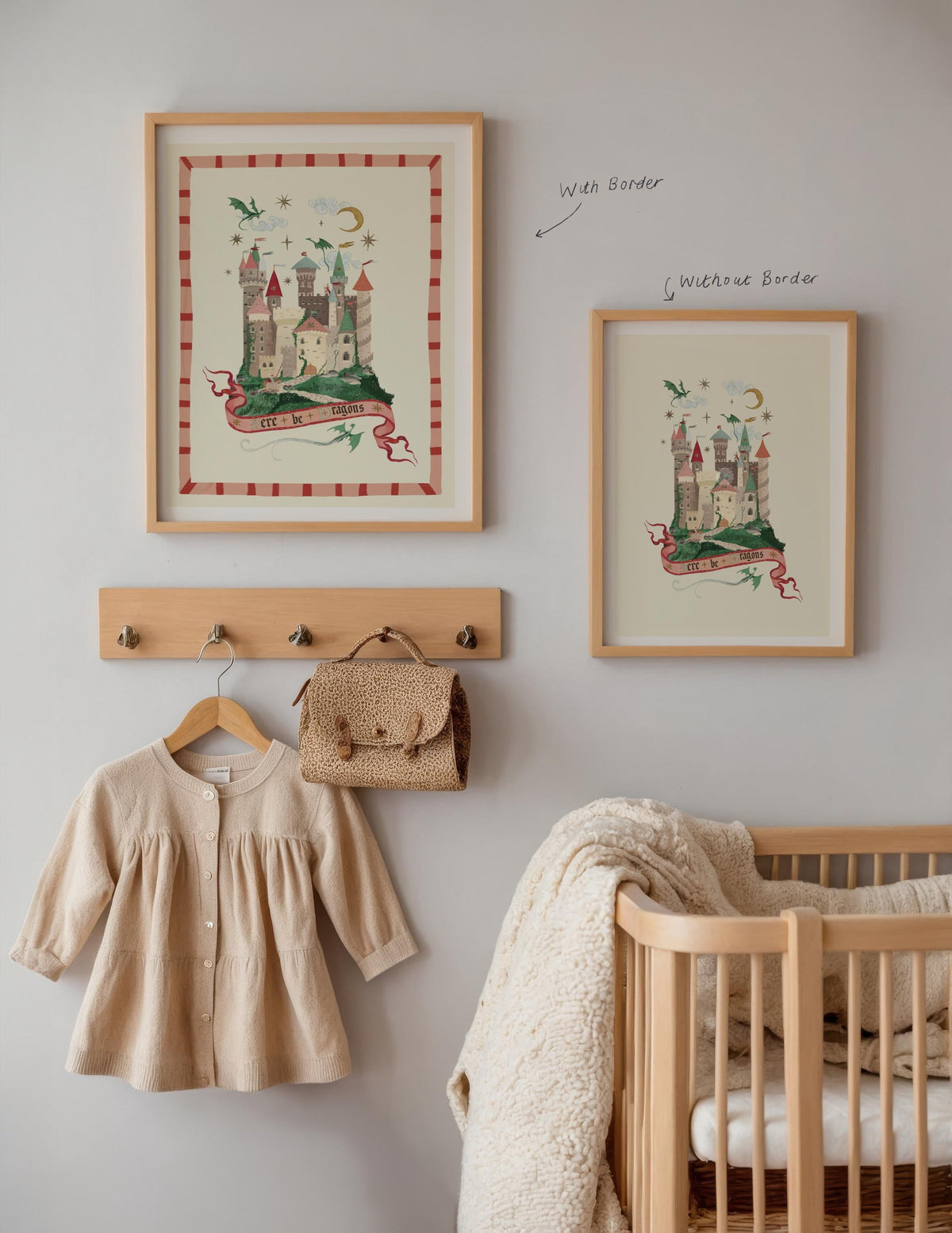 Here Be Dragons Pink: Colorful Fairytale Magical Typography Wall Art