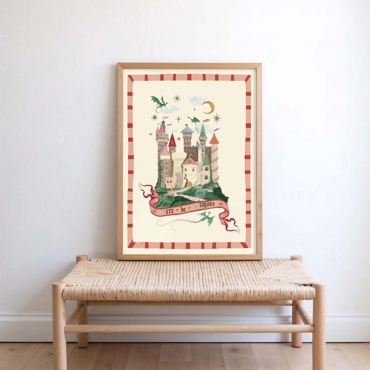Here Be Dragons Pink: Colorful Fairytale Magical Typography Wall Art