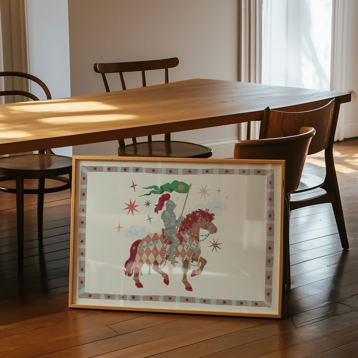 Our Brave Knight, Fairytale, Magical Horse Print: Hand Drawn Wall Art