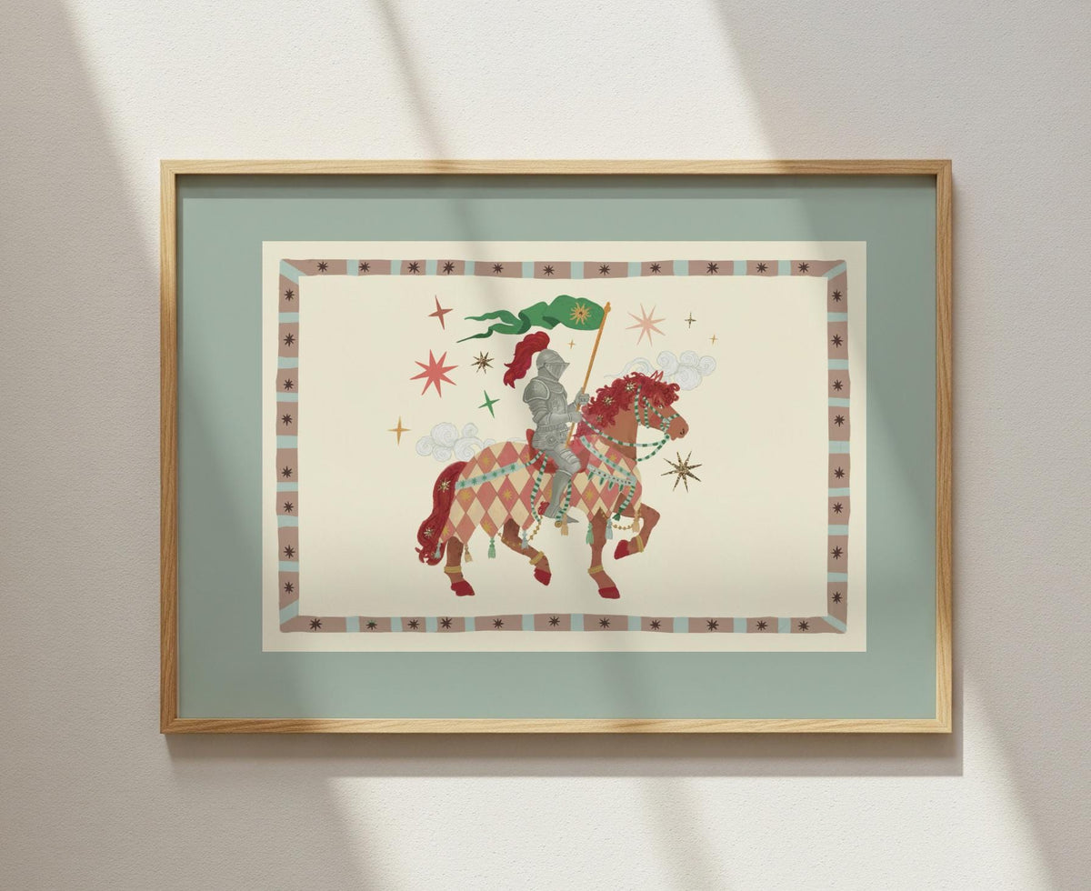 Our Brave Knight, Fairytale, Magical Horse Print: Hand Drawn Wall Art