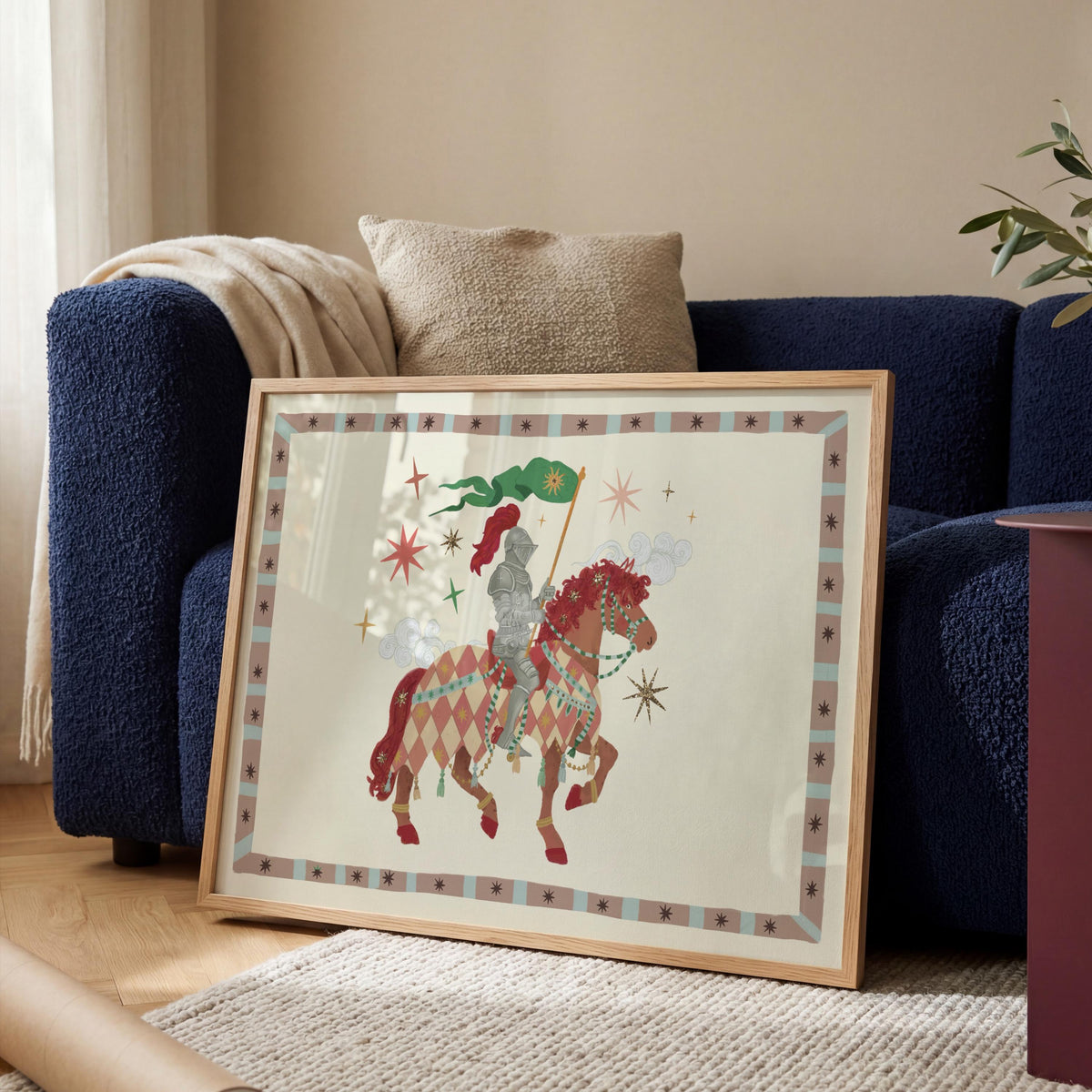 Our Brave Knight, Fairytale, Magical Horse Print: Hand Drawn Wall Art
