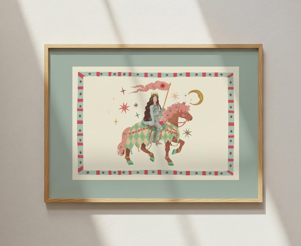 Brave Princess, Fairytale, Magical Horse Print: Hand Drawn Wall Art