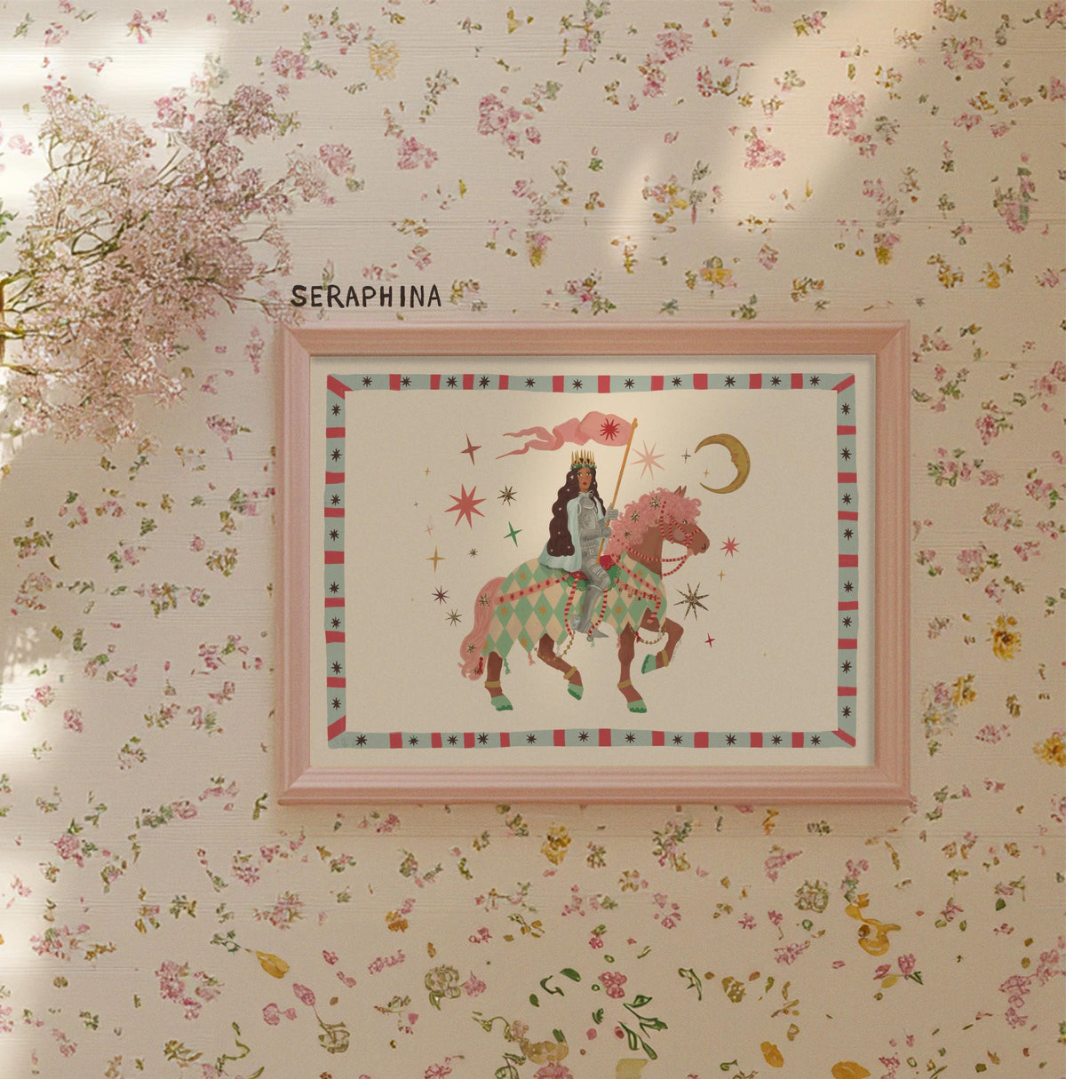 Brave Princess, Fairytale, Magical Horse Print: Hand Drawn Wall Art